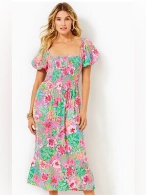 Lilly Pulitzer selah smocked midi dress in journey to the jungle size L